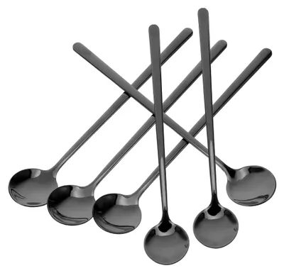 Produktbild von 6 Stück Edelstahl Servierlöffel Teelöffel Besteck mit langem Griff für Tee und Kaltgetränke Schwarz