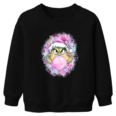 Produktbild von Grinch rosa Kaugummiblase Weihnachten frech Geschenk Kinder Sweatshirt Pullover, Schwarz, 104