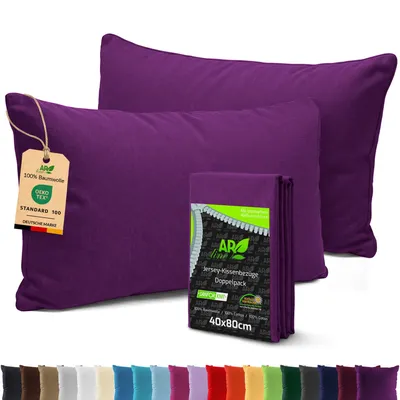 Produktbild von AR Line 2er Pack Jersey Kissenbezüge 40x80 Baumwolle – weich, atmungsaktiv, Kissenhüllen mit Reißverschluss, in Farbe: Orchidee