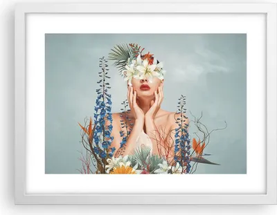 Produktbild von Gerahmtes Poster - Weißer Rahmen - Surreal Frau Blumen - 40x30 cm - Wand Bild - Wanddeko - Wandbilder - Kunstposter - Wandposter - Bilderrahmen - Bilder - Kunstdruck - Wanddekoration - P2WAA40x30-4818