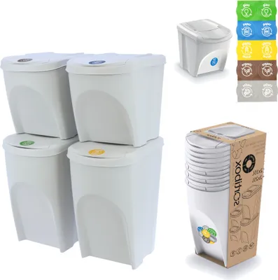 Produktbild von Sada 4 odpadkových košov 120 l - systém triedenia odpadu - Sada odpadkových košov 2x35 l + 2x25 l v bielej farbe Popolvárovo biela Farba na stohovanie Kompaktný modulárny a ľahký Jednoduché triedenie odpadu z domácnosti Plast