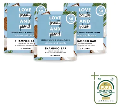 Productafbeelding van 3 x Love Beauty and Planet Shampoo Bar - Kokoswater & Mimosabloem - 90 g - Verpakking met 3 stuks