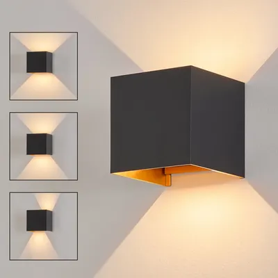 Produktbild von ZMH LED Wandleuchte Aussen 5W Schwarz Gold Wandlampe Warmweiß Up Down Außenleuchte IP65 Wasserdicht Außenlampe Treppenhaus Hauswand Aussenlampe Flur