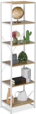 Produktbild von Relaxdays Standregal, HxBxT: 180 x 50 x 35 cm, 6 offene Ablagen, Beistellregal für Wohnzimmer, Küche, Flur, weiß/natur