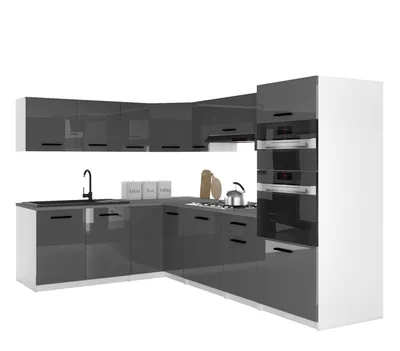 Immagine prodotto di Belini - Linea cucina moderna ITALIA 8 - Mobili da cucina 420 cm grigio lucido - Cucina componibile con pensili, mobili base e piani di lavoro