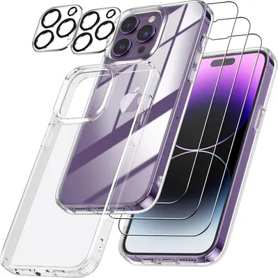 Obrázok produktu pre Puzdro pre Apple iPhone 14 Pro Max, pevné, priehľadný zadný kryt, 3 x tvrdené sklo