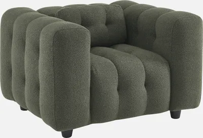 Immagine prodotto di Poltrona imbottita in tessuto bouclé testurizzato, Verde kaki