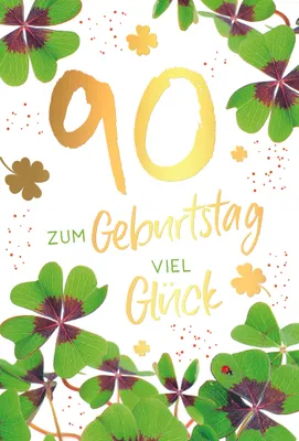Produktbild von 90. Geburtstag Viel Glück Glücksklee Glückwunschkarte mit Umschlag