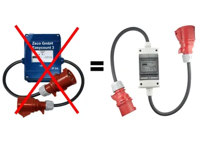 Produktbild von 32A 400V CEE Adapter - mobiler digitaler Stromzähler - geeicht - Rollenzählwerk-analog IP44 - 3-phasig- Easycount3 - Zwischensteckerzähler