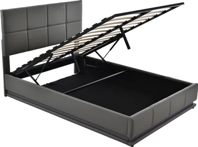 Produktbild von Flieks Polsterbett mit LED, hydraulisches Boxspringbett 140x200cm mit Lattenrost und Stauraum, Doppelbett Holzbett Jugendbett Kunstleder, Grau
