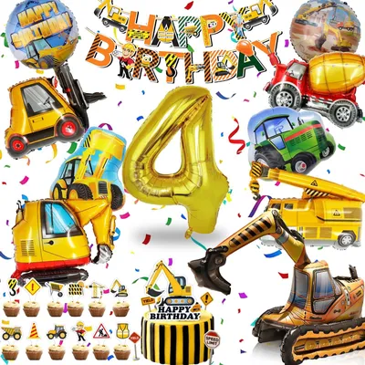 Productafbeelding van Solidchoice - Bouwplaats Verjaardagsballonnen voor 4 Jaar