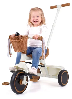 Imagen del producto de COSTWAY Triciclo 3 en 1, triciclo infantil con manillar ajustable en altura, cesta tejida, compartimento de almacenamiento trasero y reposapiés plegables, para niños de 2 a 5 años