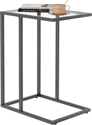Image de Uniqoos® Table d'appoint moderne noire, avec plateau en verre trempé de 6 mm et structure métallique – 2,6 kg, capacité de charge jusqu'à 27 kg, pieds réglables en hauteur, idéale comme table d'appoint, table de chevet ou support pour ordinateur portable