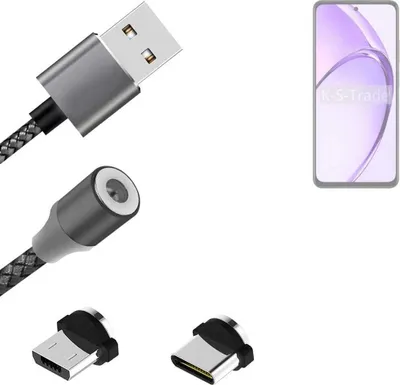 Produktbild von K-S-Trade Hochwertiges Magnet-Lade-kabel Sync-Kabel Daten-Kabel kompatibel mit Oppo A80 5G mit USB-Typ-C-Anschluss und Micro-USB-Anschluss 2A bis zu