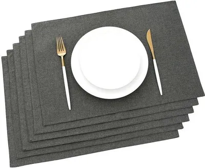 Obrázok produktu pre Uniqoos® Sada 6 podtáciek, sivá, 48 x 33 cm, vyrobené z polyesteru – umývateľné, dvojité podtácky vhodné na jedálenský stôl, chránia pred poškriabaním a škvrnami