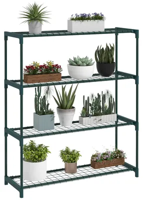 Image de Étagère pour plantes - Étagère en escalier pour fleurs - 4 niveaux - Acier - Vert foncé - 89 x 28 cm
