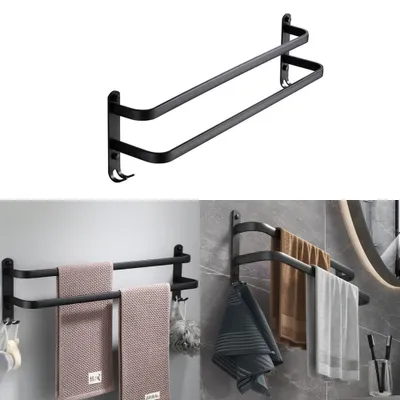 Produktbild von 40cm Doppelschicht Handtuchhalter Badezimmer Aus Aluminium, Schwarz Matt Handtuchhalter