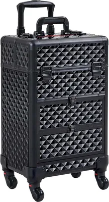 Produktbild von 3-In-1 Kosmetikkoffer Mit 2 Schubladen, Schminkkoffer Mit 360° Drehbare Rollen, Make-Up Koffer Für Reisen, 34,5 X 24,5 X 58 Cm, Schwarz