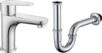 Produktbild von Aihom Chrom Badarmatur Mischbatterie aus Messing Waschtischarmatur Einhandmischer,  Universal Siphon Waschtisch Röhrengeruchverschluss Abflussgarnitur