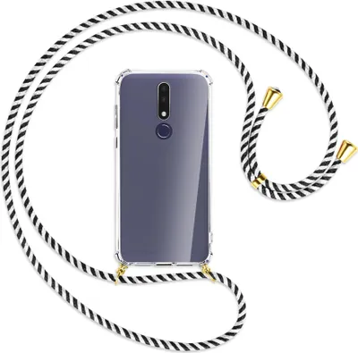 Produktbild von Handykette Backcover-Schutzhülle mit Band (Metall goldfarben) für Nokia 3.1 Plus - schwarz/weiß gestreift