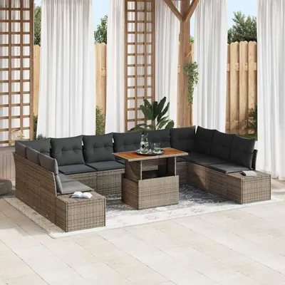 Zdjęcie produktu dla Maison Exclusive - Zestaw mebli ogrodowych, sofa i fotele, 11 elementów, kolor szary, wykonane z rattanu syntetycznego