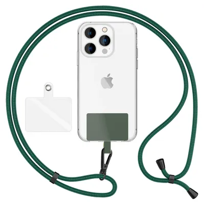 Image de HoldMe Air Edition - Lanyard universel avec 2 pads & mousqueton (noir mat) - 160cm de sangle pour portable à porter autour du cou - Vert foncé