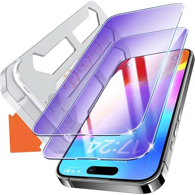 Immagine prodotto di Pellicola protettiva per iPhone 14 Pro (6,1 pollici), anti-luce blu, 2 pezzi, 9H+, 2.5D, trasparente HD