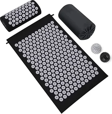 Produktbild von Akupressur-Set 68 cm x 42 cm Akupressurmatte mit Kissen zur Entspannung, Stimulation und Meditation + Transporttasche - Schwarz