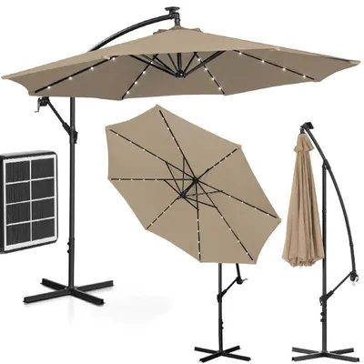 Zdjęcie produktu dla Parasol ogrodowy z oświetleniem LED – parasol katowany i parasol stojący z panelem słonecznym – średnica ok. 300 cm
