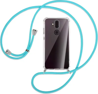 Produktbild von Handykette Backcover-Schutzhülle mit Band (Metall silberfarben) für Nokia 8.1 - türkis