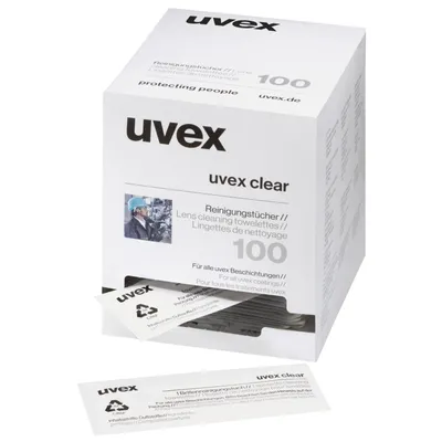 Produktbild von uvex Feuchtreinigungstücher für Brillen 100 Stück, einzeln verpackt, silikonfrei, für saubere Brillen unterwegs