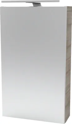 Produktbild von Fackelmann A-VERO Spiegelschrank mit LED-Beleuchtung  Alibertschrank für Bad und Gäste-WC (40 x 68 x 15,3 cm)  SBC Badschrank mit Spiegel in Holz Grau  Tür links