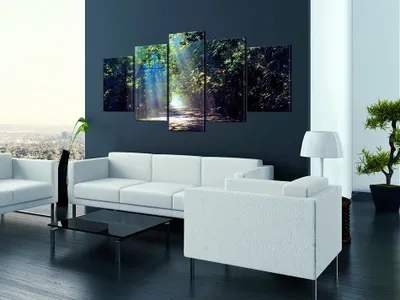 Produktbild von Akustikbild Weg Natur 200x100 cm 5-teilige Bilder Akustikschaum Hochleistungsschallabsorber Schallschutz Leinwand 5 tlg Wandbild Raumakustik Schalldämmung c-A-0087-b-p