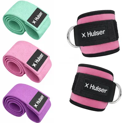 Produktbild von Hulser Sportliches Bundle – 2 Ankle Straps & Booty Band Set – Rosa – Fußschlaufen – Widerstandsband – Fitnessband Gesäß – Stretchband – Beine