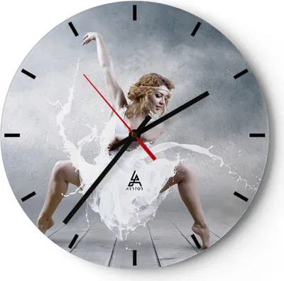 Produktbild von Wanduhr - Rund - Glasuhr - Frau Tänzerin Ballett - 40x40cm - Schleichendes Uhrwerk - Lautlos - zum Aufhängen bereit - Dekoration Modern - Wanddekoration aus Glas - C3AR40x40-2665