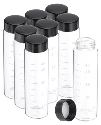 8 Glasflaschen 50 ml mit schwarzem Schraubverschluss, transparent