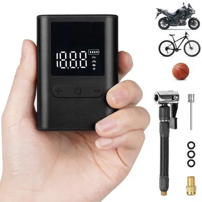 Zdjęcie produktu dla Miniaturowa pompka rowerowa - Przenośna pompka do napompowywania opon - Automatyczne wyłączanie - 100 PSI - Czarna