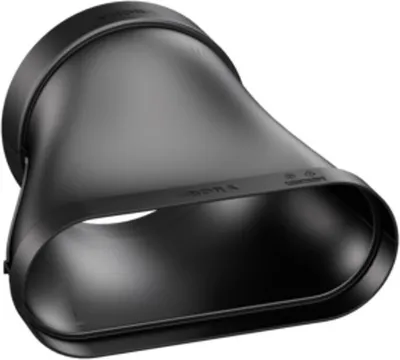 A black adapter for a ventilation system.