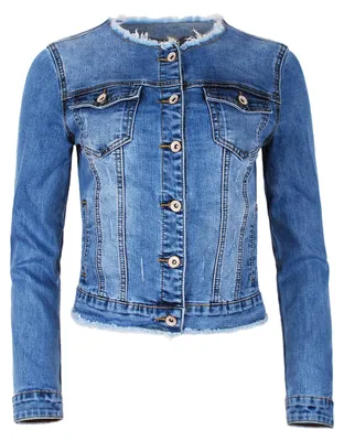 Produktbild von Fraternel Damen Jeansjacke ausgefranst Vintage Stretch Hellblau XXL