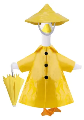 Image de Omgoods - Ensemble Gans : Veste de pluie - Chapeau - Parapluie - 58,42 cm - Résistant aux intempéries - Figurines pour l'extérieur - Décoration de jardin