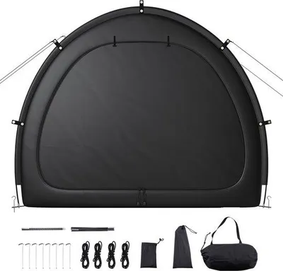Image de Housse de protection pour 1 à 2 vélos, abri extérieur étanche avec fenêtre ventilée, structure en fibre de verre et fermetures éclair doubles – idéale pour protéger votre vélo