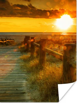 Produktbild von MuchoWow® Poster Sonne - Strand - Düne - Horizont - Gras - Weg - Orange 120x160 cm - Wandbilder