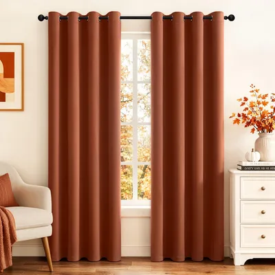 Productafbeelding van Verduisterende gordijnen, roodbruin, met oogjes, set van 2, 140x225 cm