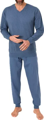Produktbild von Normann Herren langarm Schlafanzug mit Bündchen Pyjama in edler Minimal Print Optik ; blau , 54