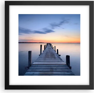 Produktbild von Gerahmtes Poster - Schwarzer Rahmen - Sonnenuntergang See Wasser Brücke - 30x30 cm - Wand Bild - Wanddeko - Wandbilder - Wandposter - Bilderrahmen - Bilder - Kunstdruck - Wandbild - P2BAC30x30-2508