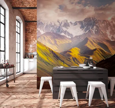 Produktbild von NEWROOM Tapete Grün Vliestapete Berge - Wandbild Modern Braun Beige Alpen Landschaft Tapete 3D Optik Berge