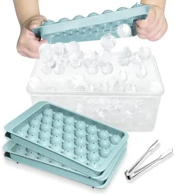 Produktbild von Miaowoof Eiswürfelform mit Deckel und Behälter, 2,5 cm x 99 Stück Runde Eiswürfel, Non-BPA Eiswürfelbehälter mit Deckel für Eis, Cocktail, Kaffee, und Tee, Platzsparend und Stapelbar (Blau)