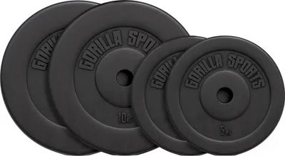 Produktbild von GORILLA SPORTS® Hantelscheiben - 30kg Set, 2x5 kg + 2x10 kg Gewichte, 30mm Bohrung, aus Kunststoff - Gewichtsscheiben, Hantelscheiben-Set, Hanteln