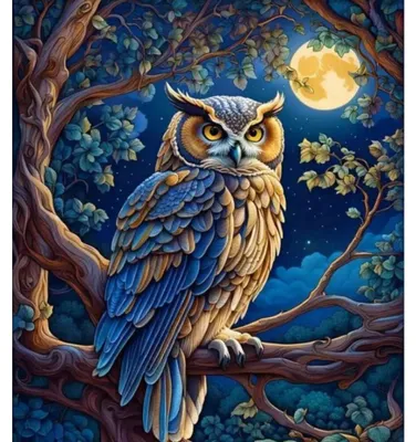 Productafbeelding van Diamantmozaïek: Uil, Nachtvogel, Volledig, 30x40 cm, Creatieve diamanten
