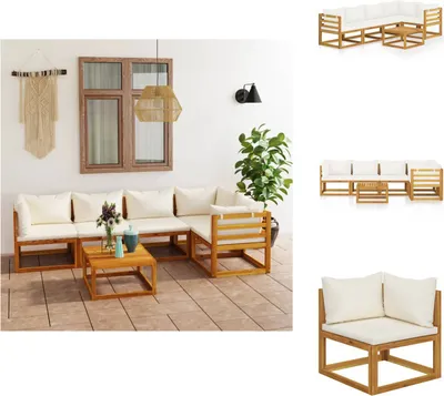 Produktbild von vidaXL 6-tlg. Garten-Lounge-Set mit Auflagen Creme Massivholz Akazie -  Gartenmöbel-Sets